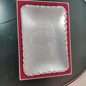 Apple engraved trinket tray metal. Scrolled edges Vintage. Teachers gift